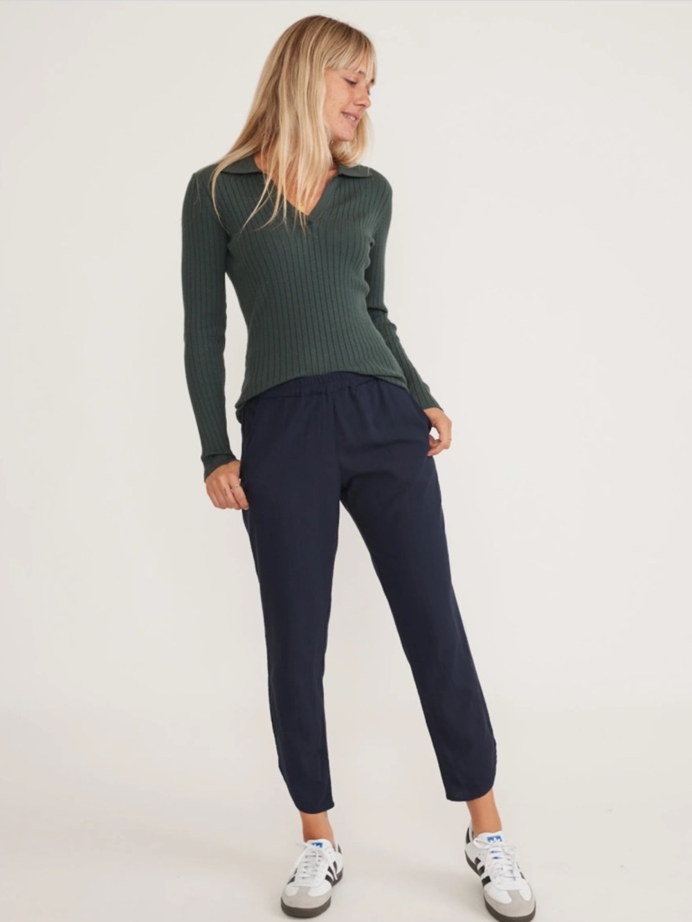 Marine Layer Allison Pants Womens S Navy Elastic Waist Tapered Lightweight EUC
